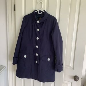 BB Dakota 3/4 Length Coat Navy Blue , White Buttons Cotton Blend XL